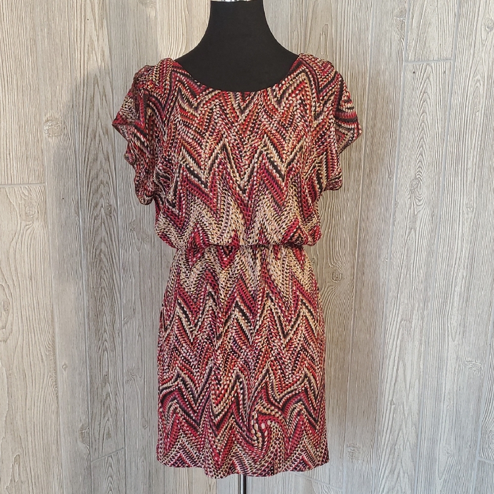 Jodi Kristopher Red and BrownZigzag Mini Dress